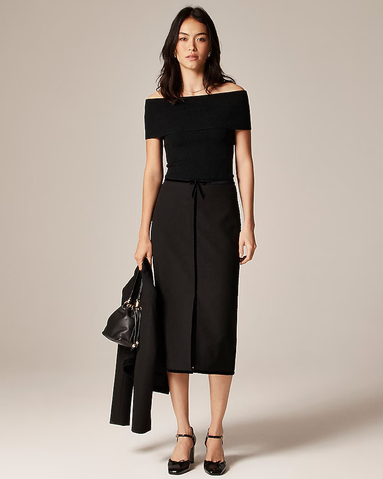 Pencil midi skirt with velvet trim in four-season stretch | J. Crew US