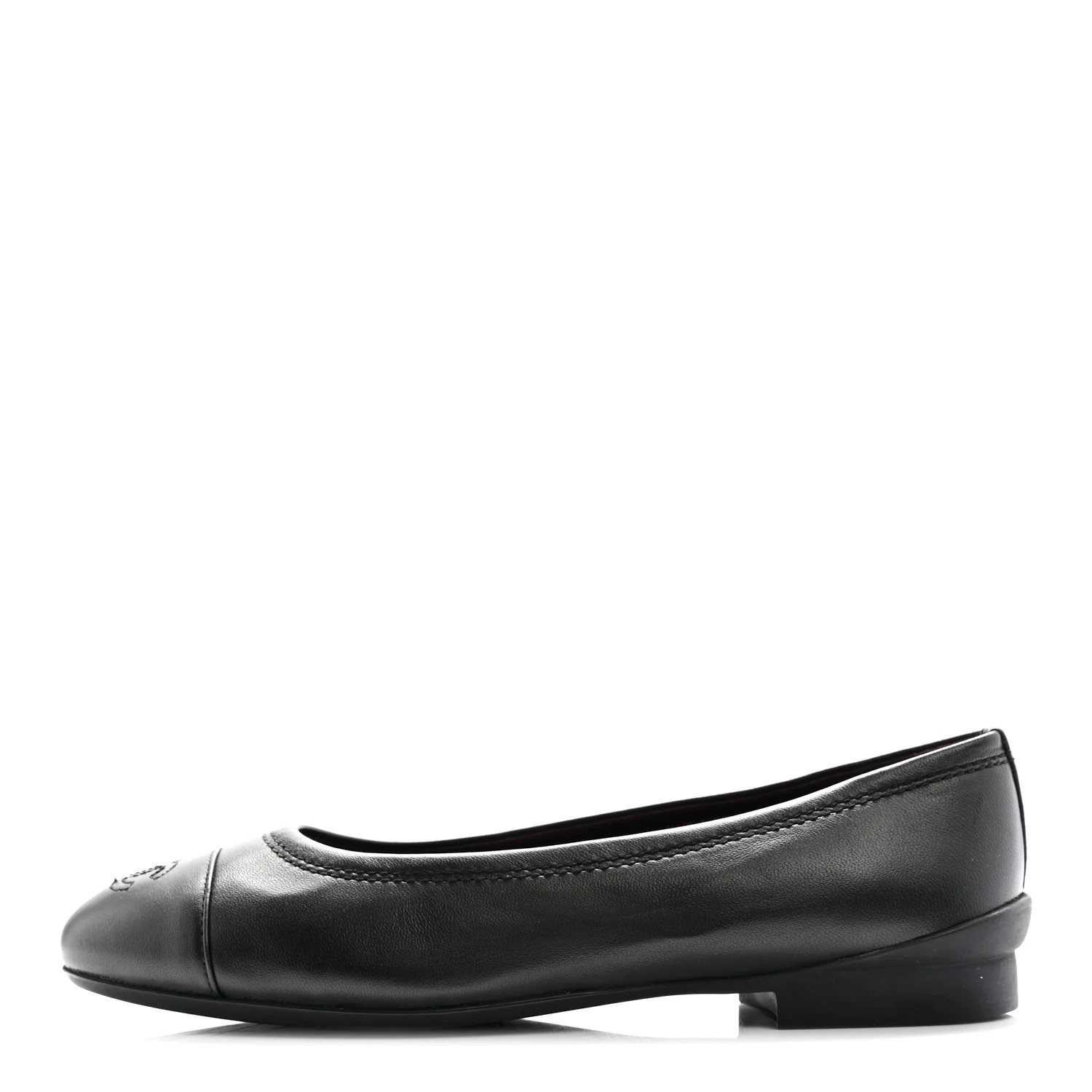 Lambskin Cap Toe CC Uniform Ballerina Flats 37.5 Black | FASHIONPHILE (US)