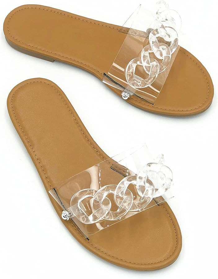 Powerpurlife Ladies slipper shoes chain style bands style outdoor indoor flat with sandals. | Amazon (US)