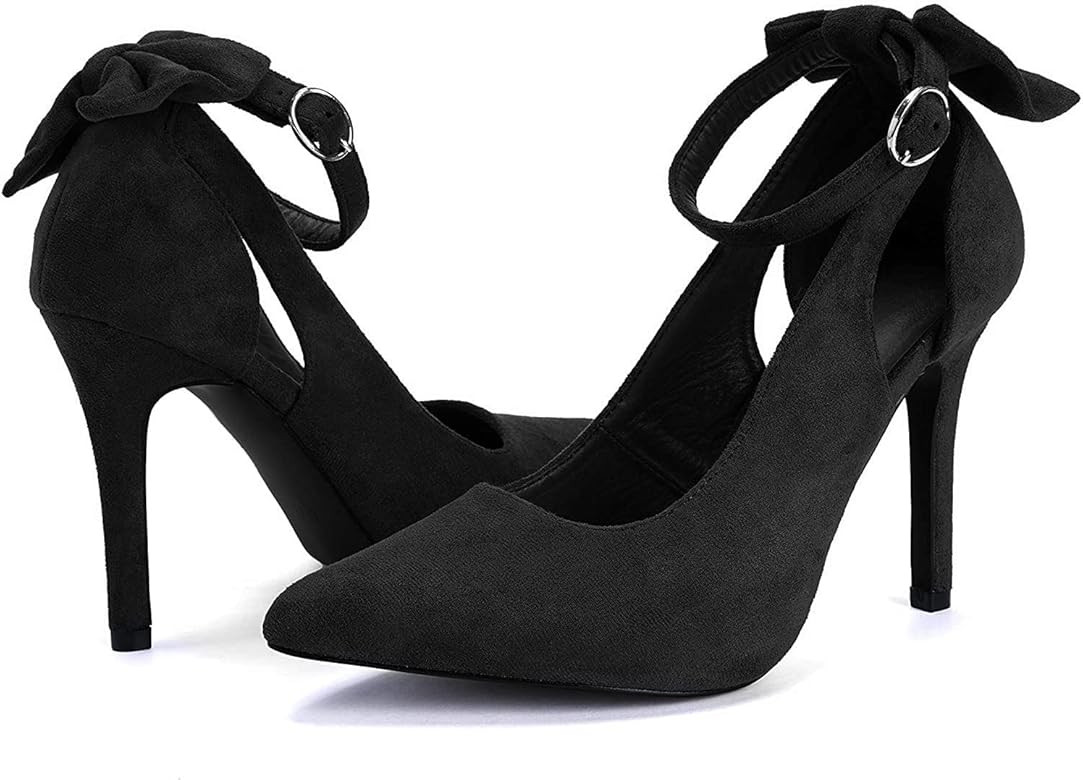 Fashare Womens High Heels Bow Tie Back Sexy Stiletto Ankle Strap Wedding Dress Pumps Shoes | Amazon (US)