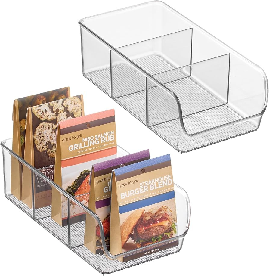 iDesign Stackable 3-Section Divided Storage Bin for Pantry, Fridge, or Cabinet - Set of 2 - Clear | Amazon (US)