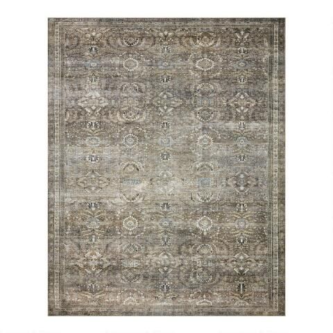 Moss Green Distressed Persian Style Layla Area Rug | World Market