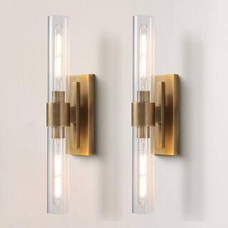 24.8 in. 2-Light Antique Gold Wall Sconce, Vanity light, Modern Wall Light for Living Room, Bathr... | The Home Depot