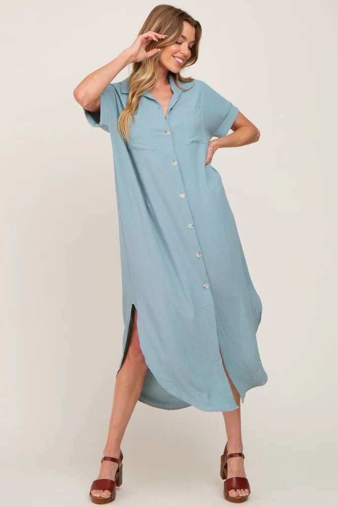 Mint Green Button Down Hi Low Maxi Dress | PinkBlush Maternity