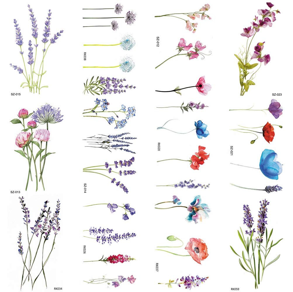 COKTAK 12Pieces/Lot 3D Watercolor Lavender Flower Temporary Tattoos For Women Body Art Arm Fake F... | Amazon (US)