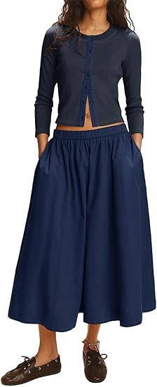 Tankaneo Womens 2 Piece Skirt Sets 3/4 Sleeve Knit Tops Elastic Waist Midi Skirt Outfits Casual M... | Amazon (US)