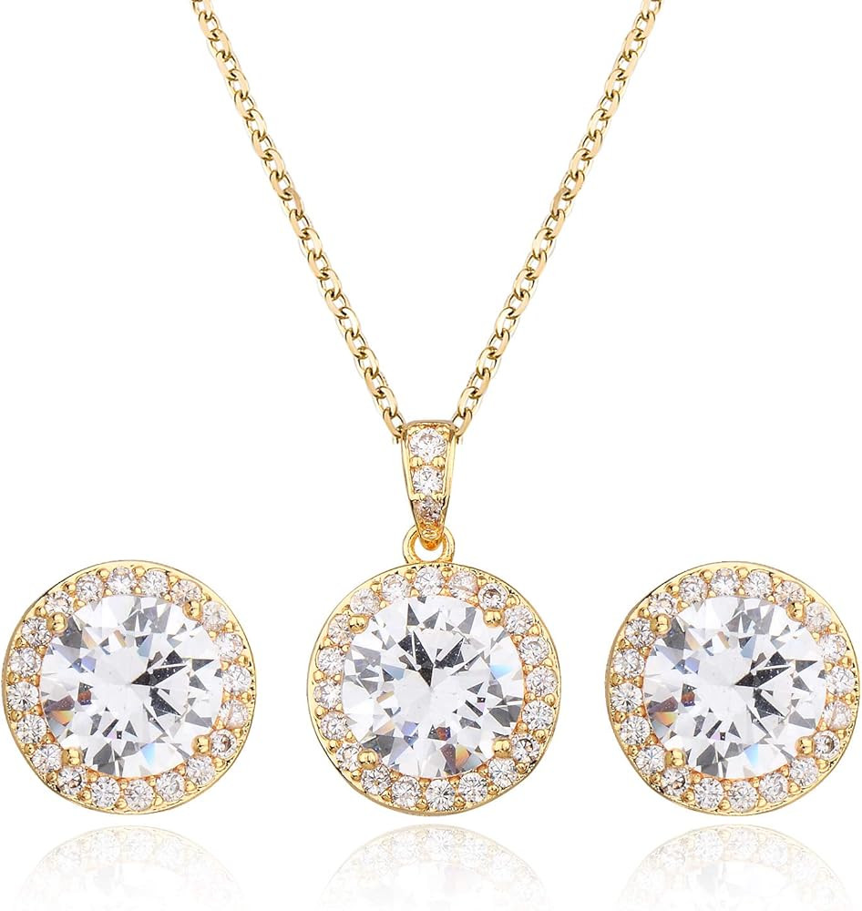Amazon.com: Mycitta Wedding Jewelry Set Bride Bridesmaids - 14k Gold Plated Sterling Silver Round... | Amazon (US)