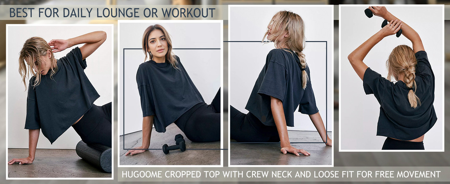 Women's Oversize Crop Tops Casual Half Sleeve Drop Shoulder T-Shirts Roll Hem Basic Workout Loose... | Amazon (US)