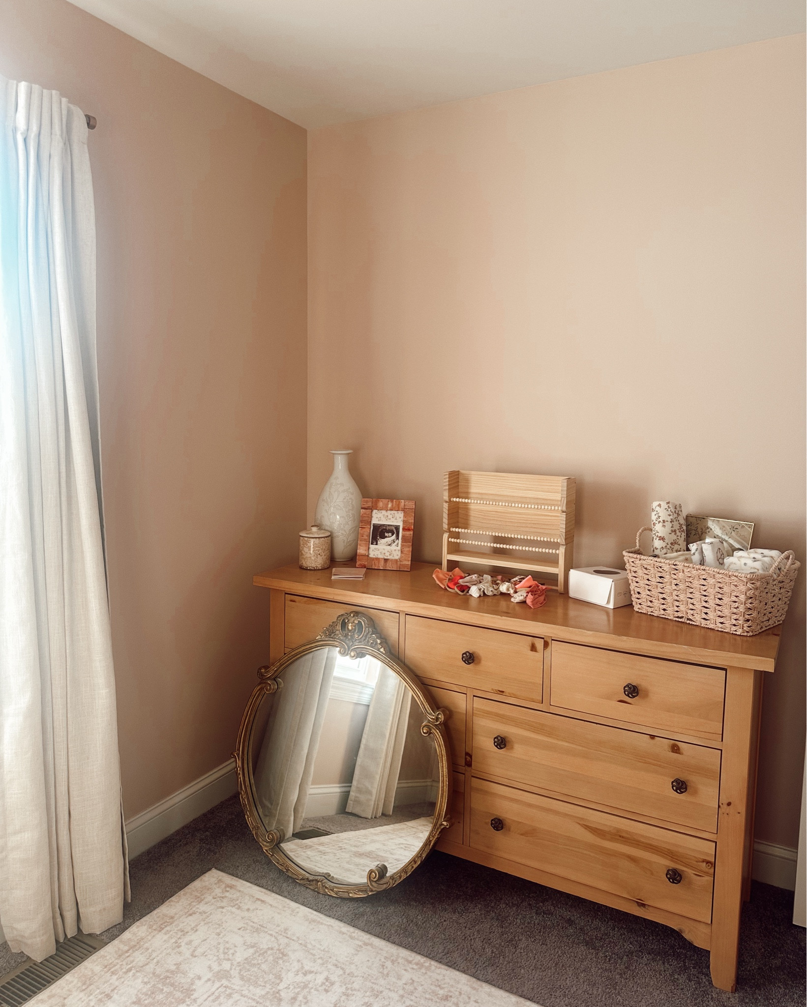 a perfect room for a perfect little girl 💓✨
after the pain drys we will hang up her mirror and shelving! 🧸🕊️🎀 

nursery dresser, dresser, baby girl nursery, vintage girl nursery 

#LTKKids #LTKBaby #LTKHome