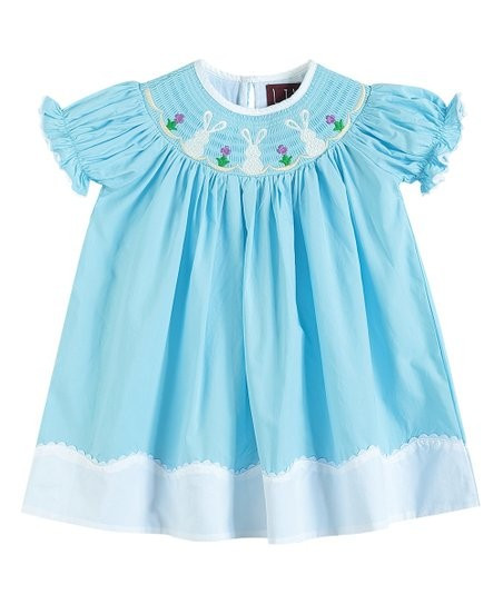 Blue Easter Bunny & Flowers Smocked Bishop Dress - Infant, Toddler & Girls | Zulily