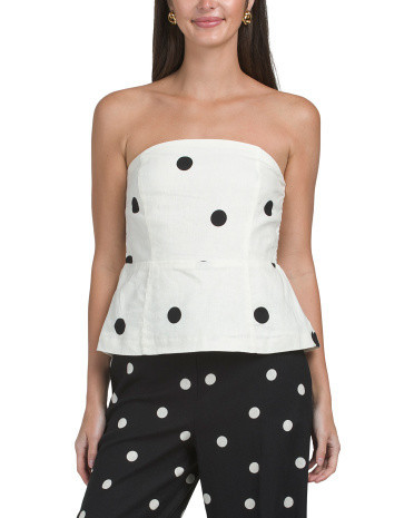 Linen Blend Pull On Polka Dot Top For Women, Cotton/Polyester/Linen | TJ Maxx