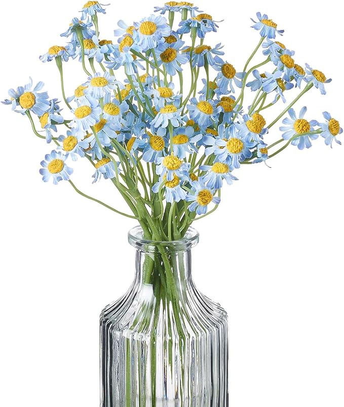 Small Artificial Blue Daisy Flowers - 2 Bouquets (12 Stems), 10 Inch Fake Daisies for Spring Home... | Amazon (US)