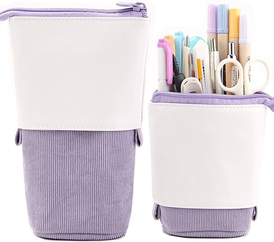 Friinder Telescopic Pencil Bag Pen Holder Stationery Case, PU Corduroy Stand-up Retractable Trans... | Amazon (US)