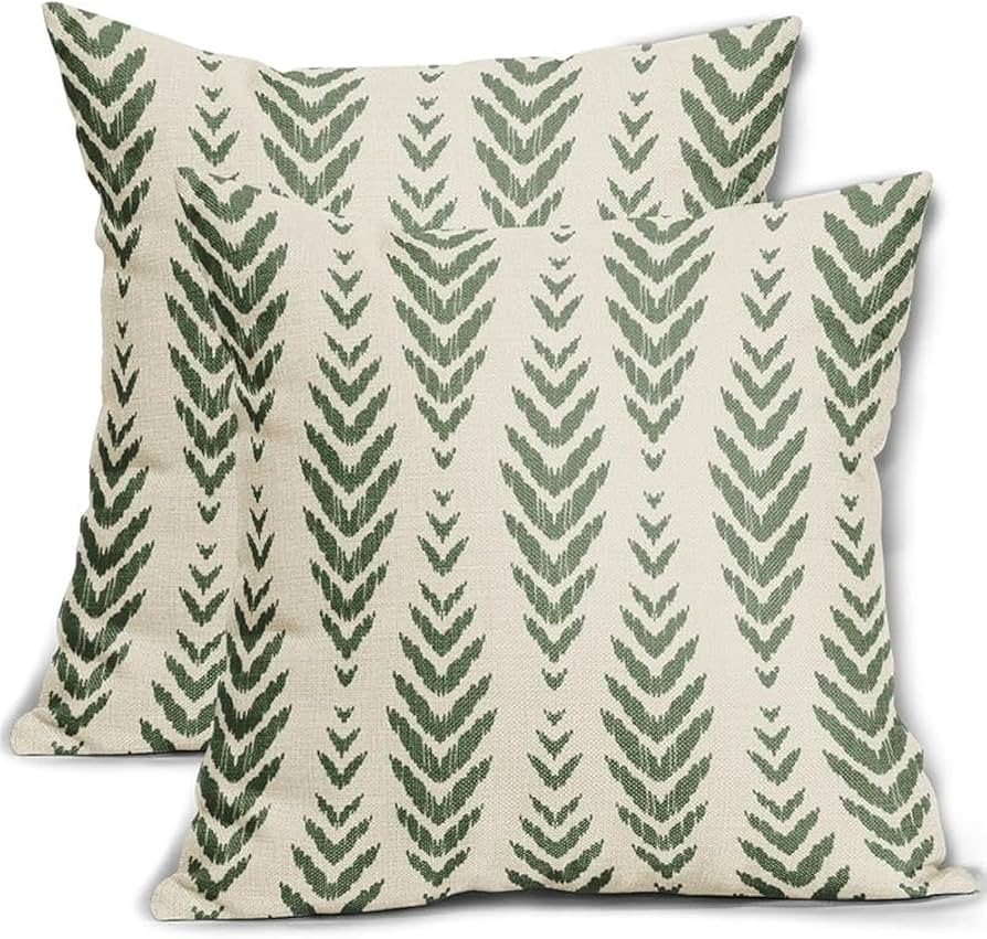 Sage Green Boho Pillow Covers 18x18 Set of 2 Bohemian Ethnic Geometric Herringbone Print Decorati... | Amazon (US)