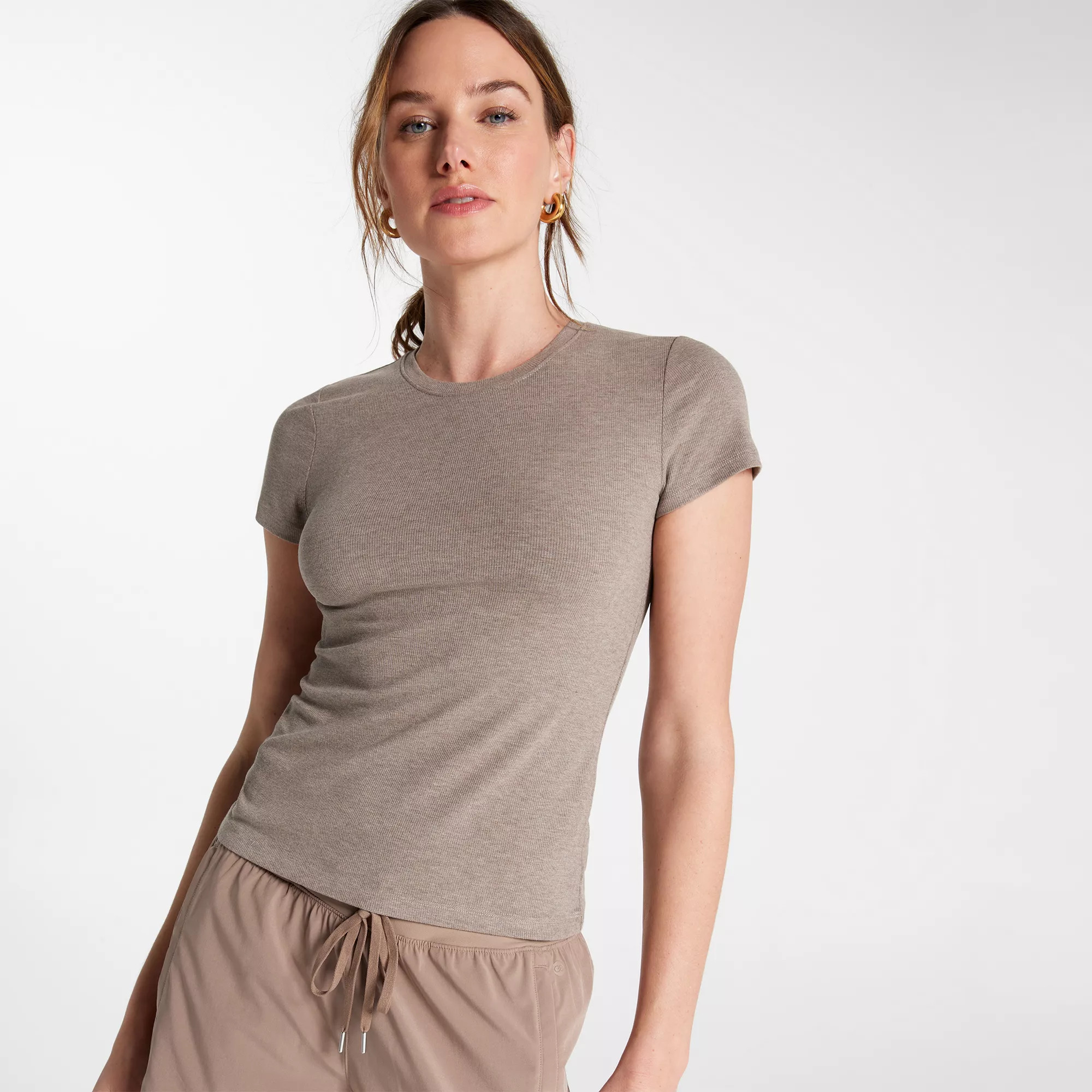 CALIA Women's Everyday Rib Short Sleeve Tee, XL, Sueded Brown Heather | DICK'S Sporting Goods