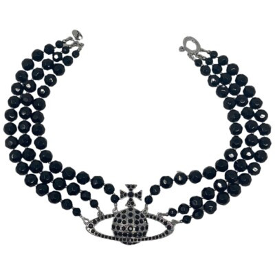 Vivienne Westwood Black Silver Beaded Choker Necklace | eBay US