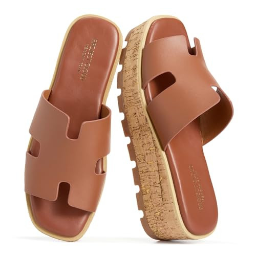 Project Cloud 100% Genuine Leather Wedge Platform Sandals Women Footwear - Memory Foam Insole and Non-Slip Platform Slides for Women - Lightweight Womens Sandals (MILA,COGLEA,7.5M) | Amazon (US)
