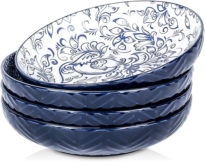 Selamica Ceramic Pasta Bowls Set 35 OZ, Large Salad Bowls 8.5 Inch Embossed Pasta Plates Bowls fo... | Amazon (US)