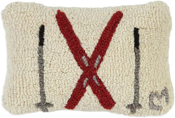 Chandler 4 Corners Artist-Designed Crossed Skis Hand-Hooked Wool Decorative Throw Pillow - Ski Pi... | Amazon (US)