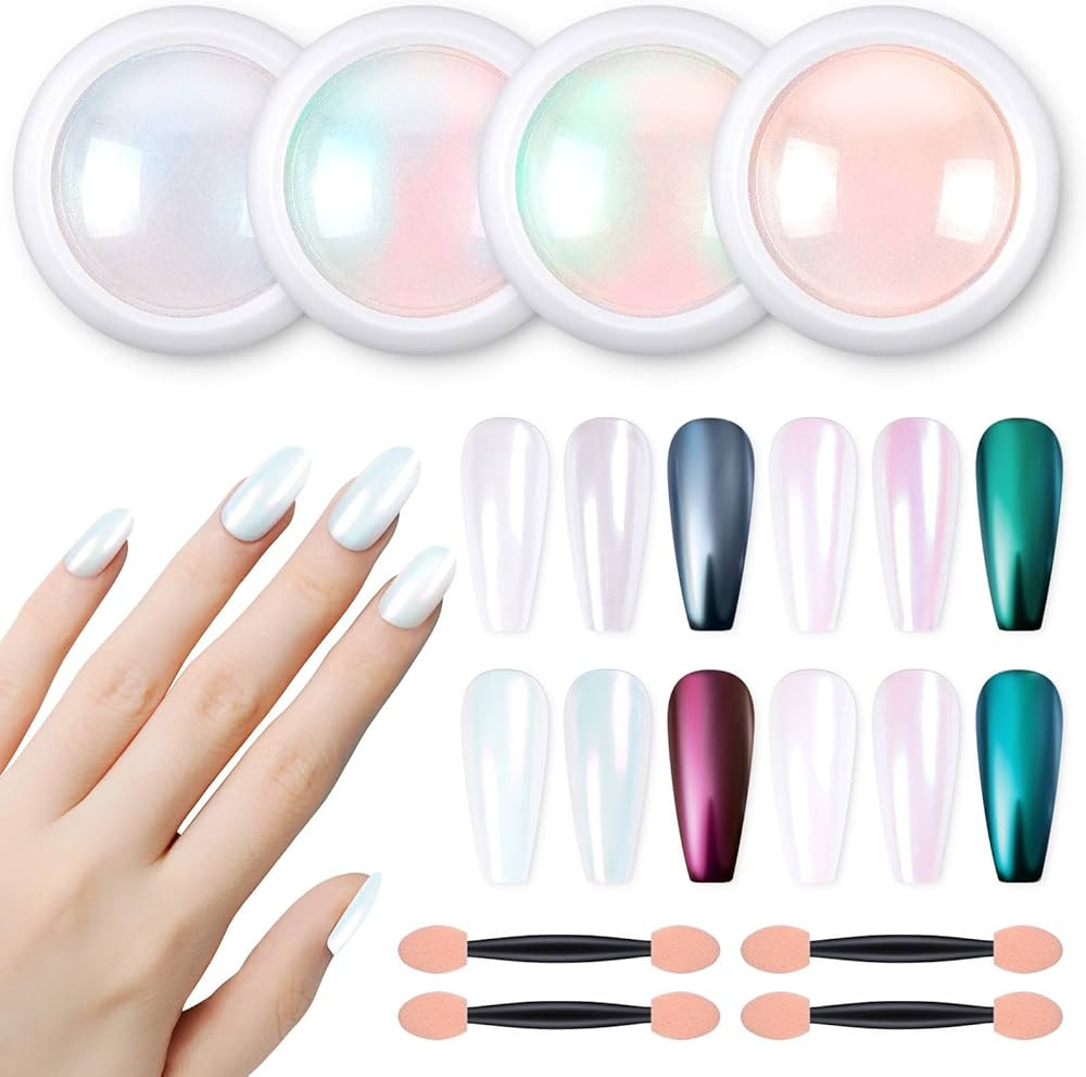 Artdone Chrome Nail Powder Metallic Mirror Glitter Effect Pigment Iridescent Aurora Mermaid Pearl... | Amazon (US)