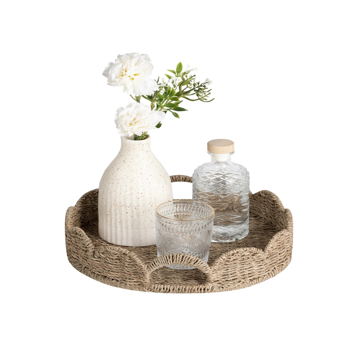 Handwoven Scalloped Wicker Tray with Handles, Seagrass Serving & Decorative Tray | Wayfair North America
