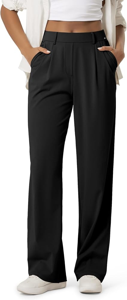 ODODOS Women's High-Rise Wide Leg Trousers, Adjustable Tailored Stretch Work Pants with Pockets, ... | Amazon (US)