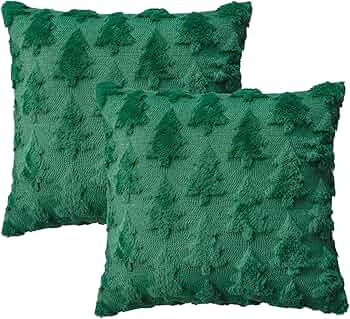 AVOIN colorlife Christmas Tree Green Throw Pillow Covers Set of 2, 18 x 18 Inch Soft Plush Faux F... | Amazon (US)