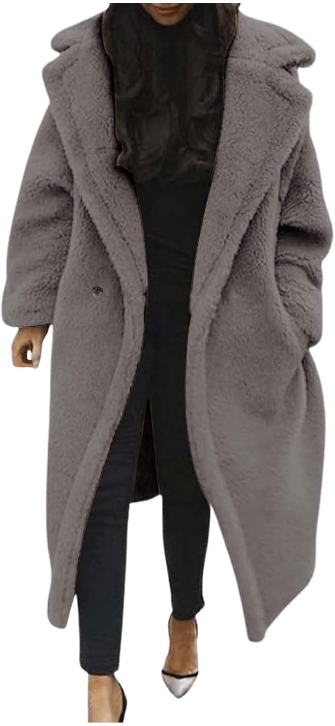 Women's Lamb Lined Jacket Long Faux Shearling Coat With Oversized Pockets Fall2016 Fashion | Amazon (US)