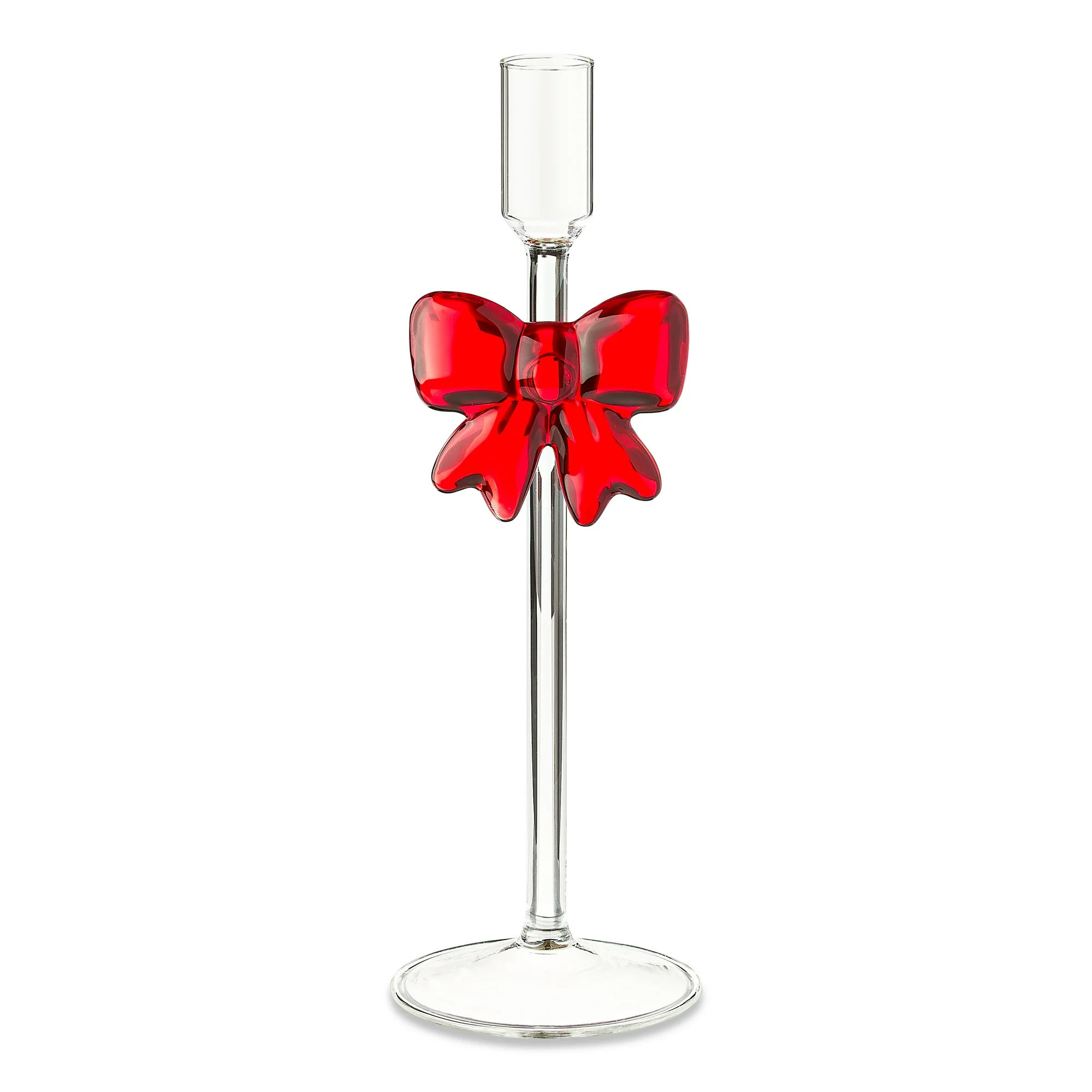 Large Clear Glass Christmas Taper Candle Holder with Bow, 10", by Holiday Time | Walmart (US)