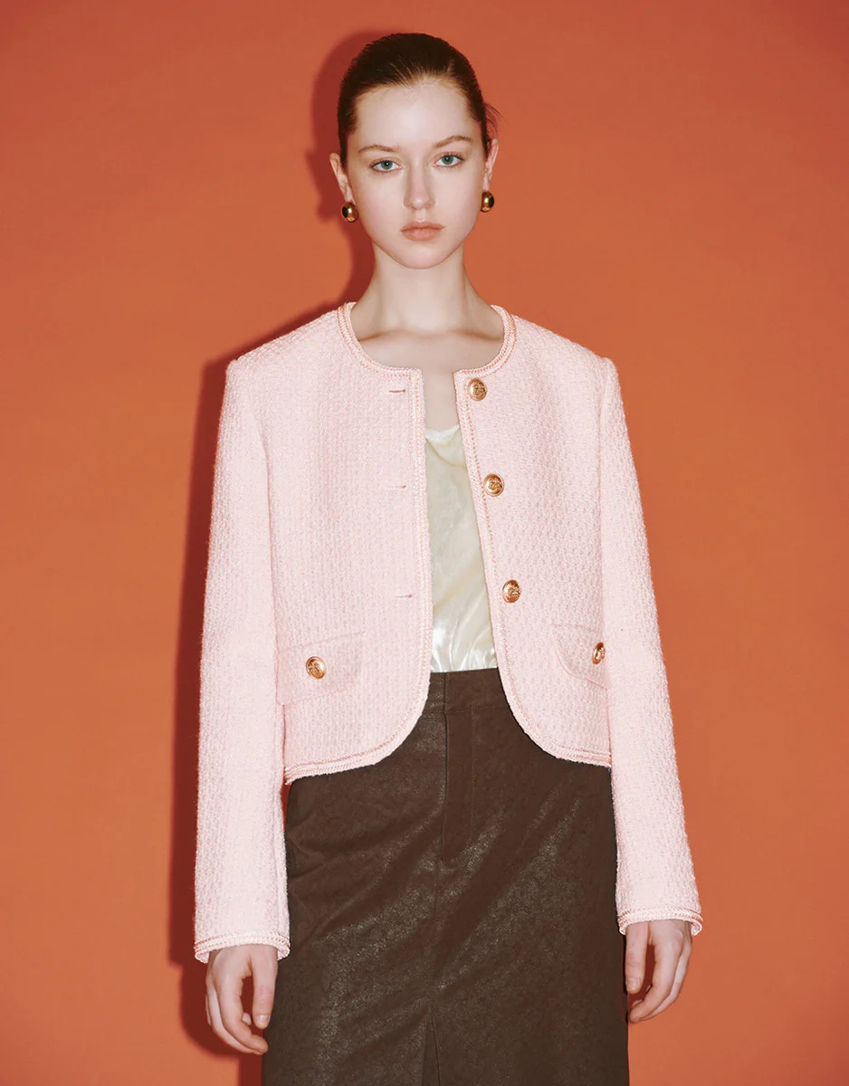 Crew Neck Tweed Jacket | Urban Revivo