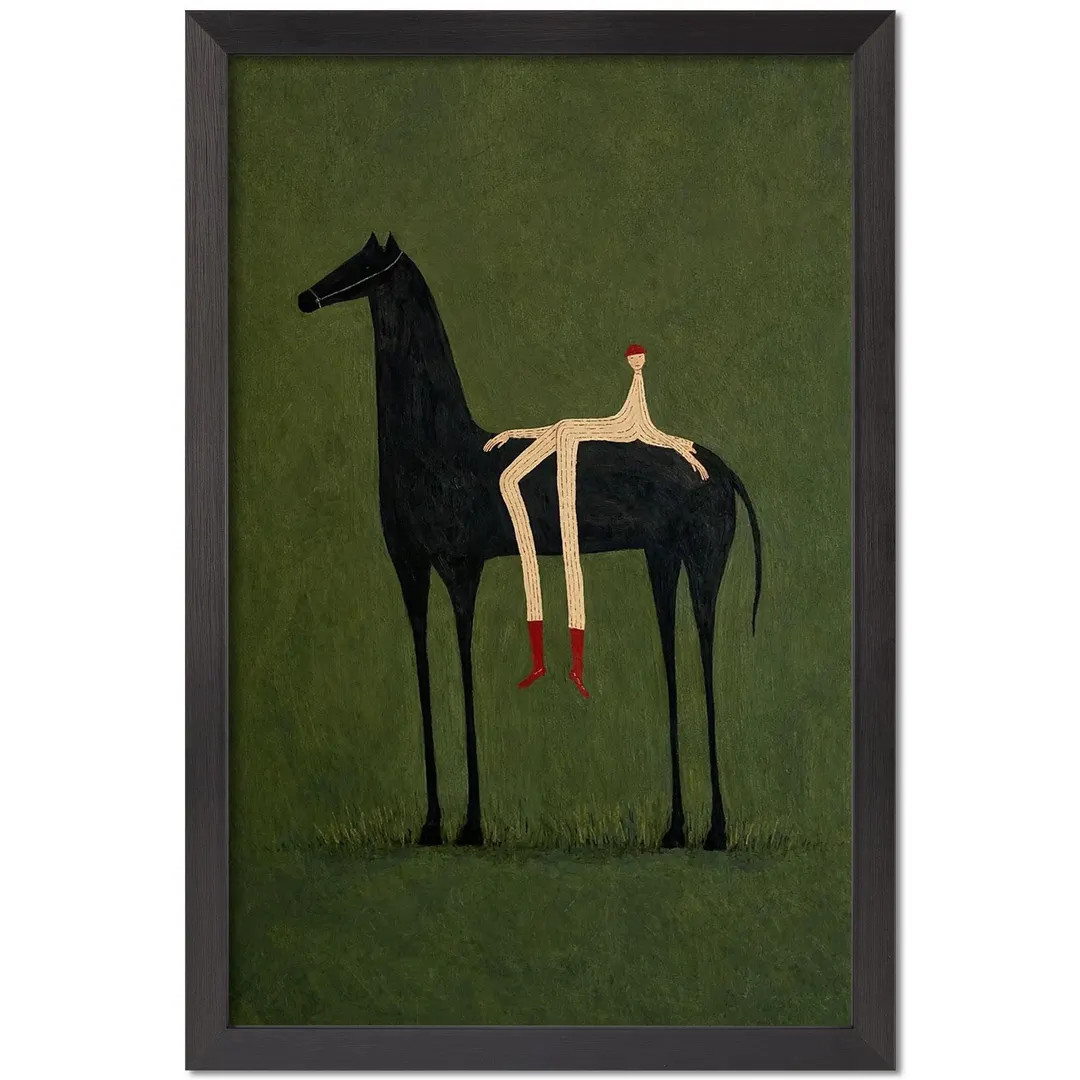 Vintage Abstract Horse Figure Canvas Art, Olive Green Textured Wall, Surrealist Black Framed Pain... | Etsy (Global)