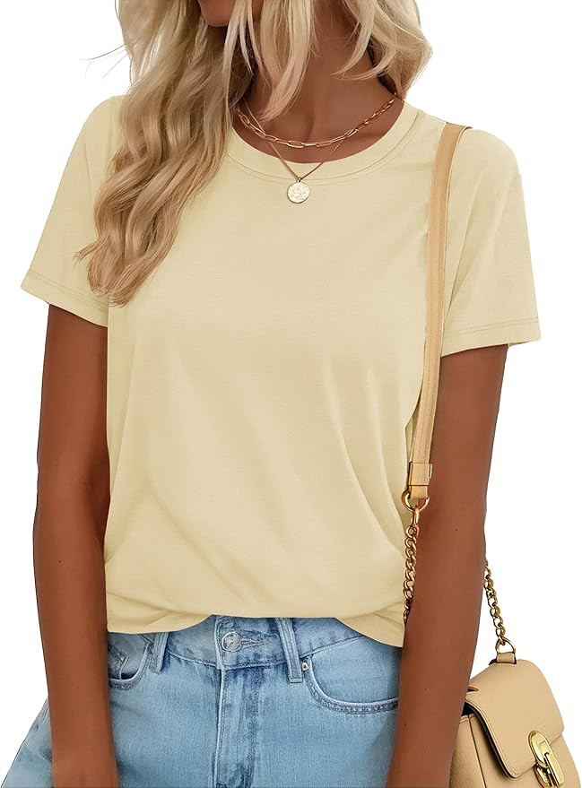 YUCOLEN T Shirts for Women Short Sleeve Crewneck Cotton Tops Summer UPF 50+ Casual Breathable Bas... | Amazon (US)