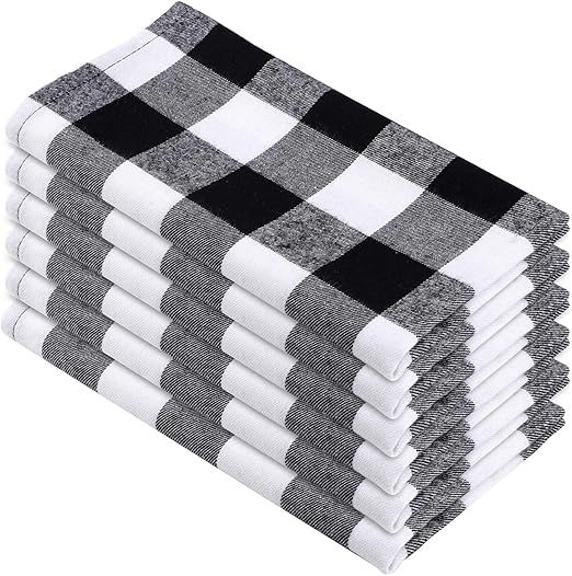 Aneco 6 Pack 18 x 18 Inch Checkered Plaid Dinner Napkin Plaid 100% Cotton Cocktail for Everyday P... | Amazon (US)