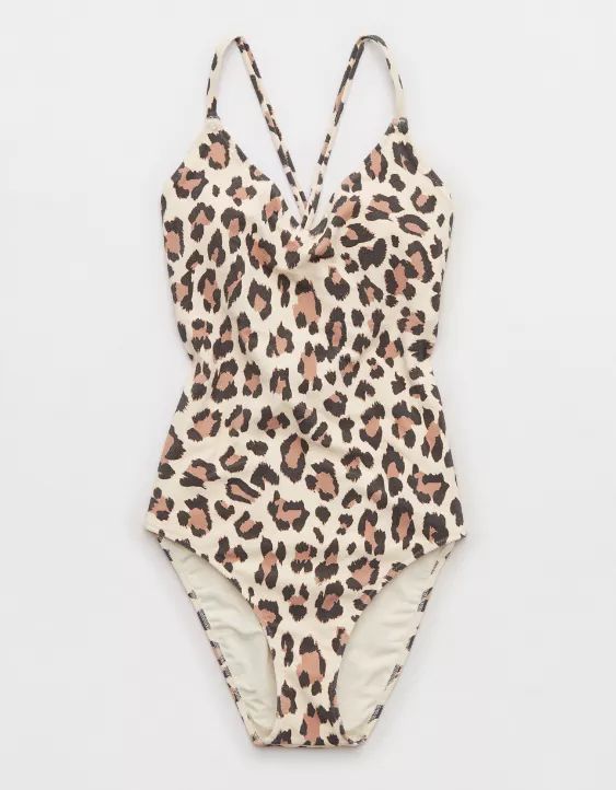 Aerie Buzzed Terry Leopard Strappy Back One Piece Swimsuit | Aerie
