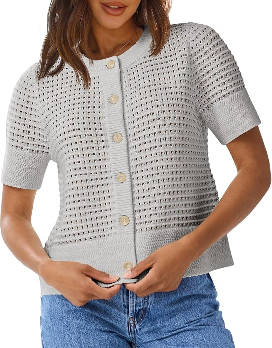 Saodimallsu Womens Crochet Short Sleeve Cardigans Summer Beach Sweater Top | Amazon (US)