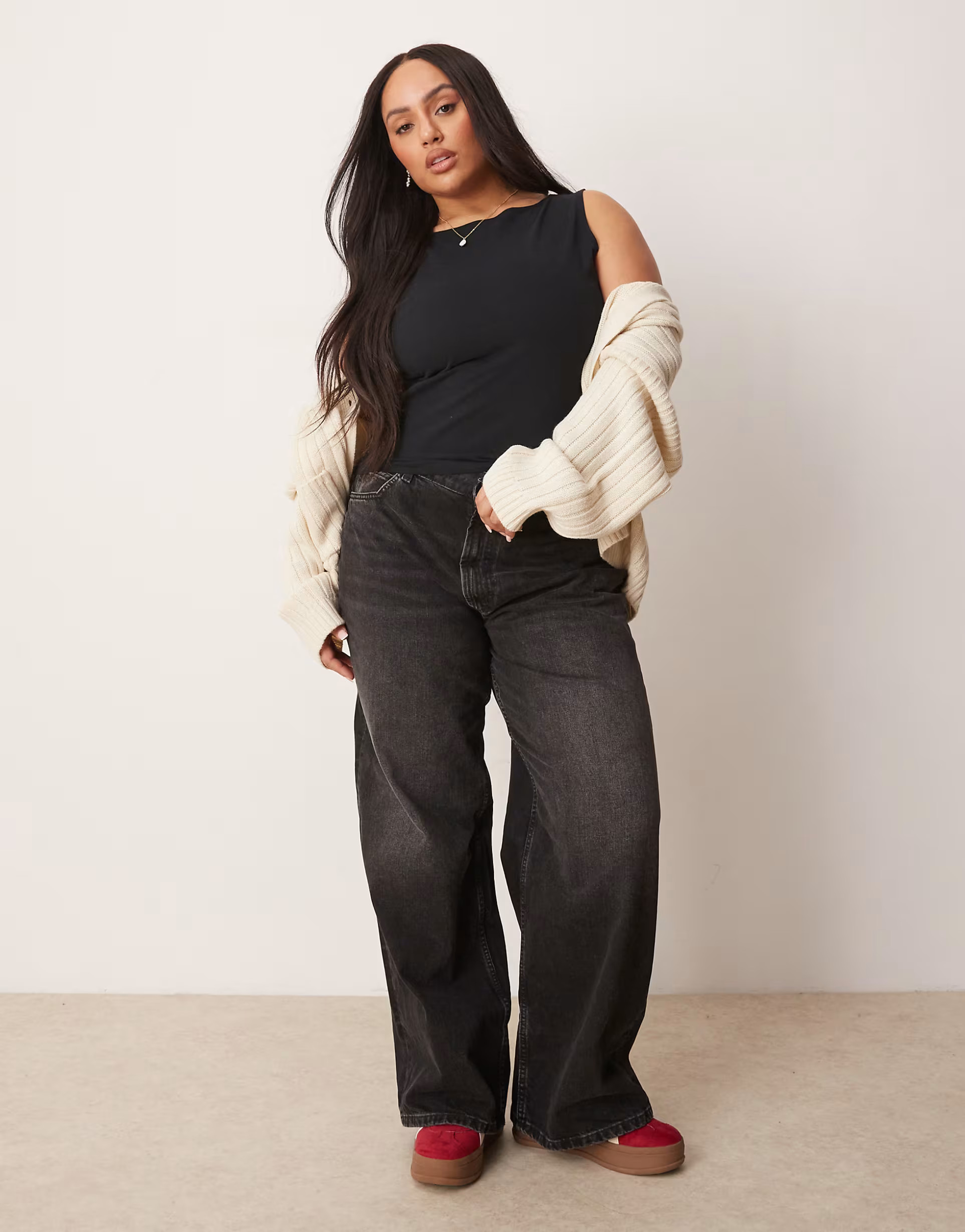 ASOS DESIGN Curve boat neck tank top in black | ASOS (Global)