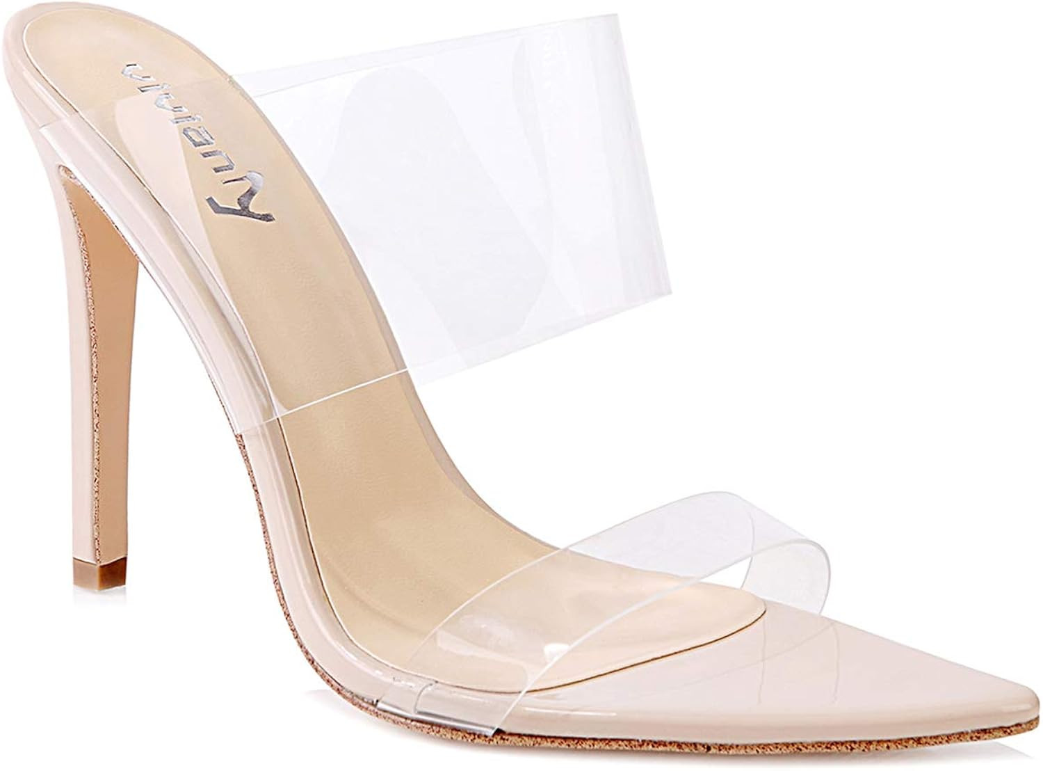 vivianly Clear Pointed Toe Sandals Stiletto Heels Transparent Strap High Heels Slip on Mules for ... | Amazon (US)