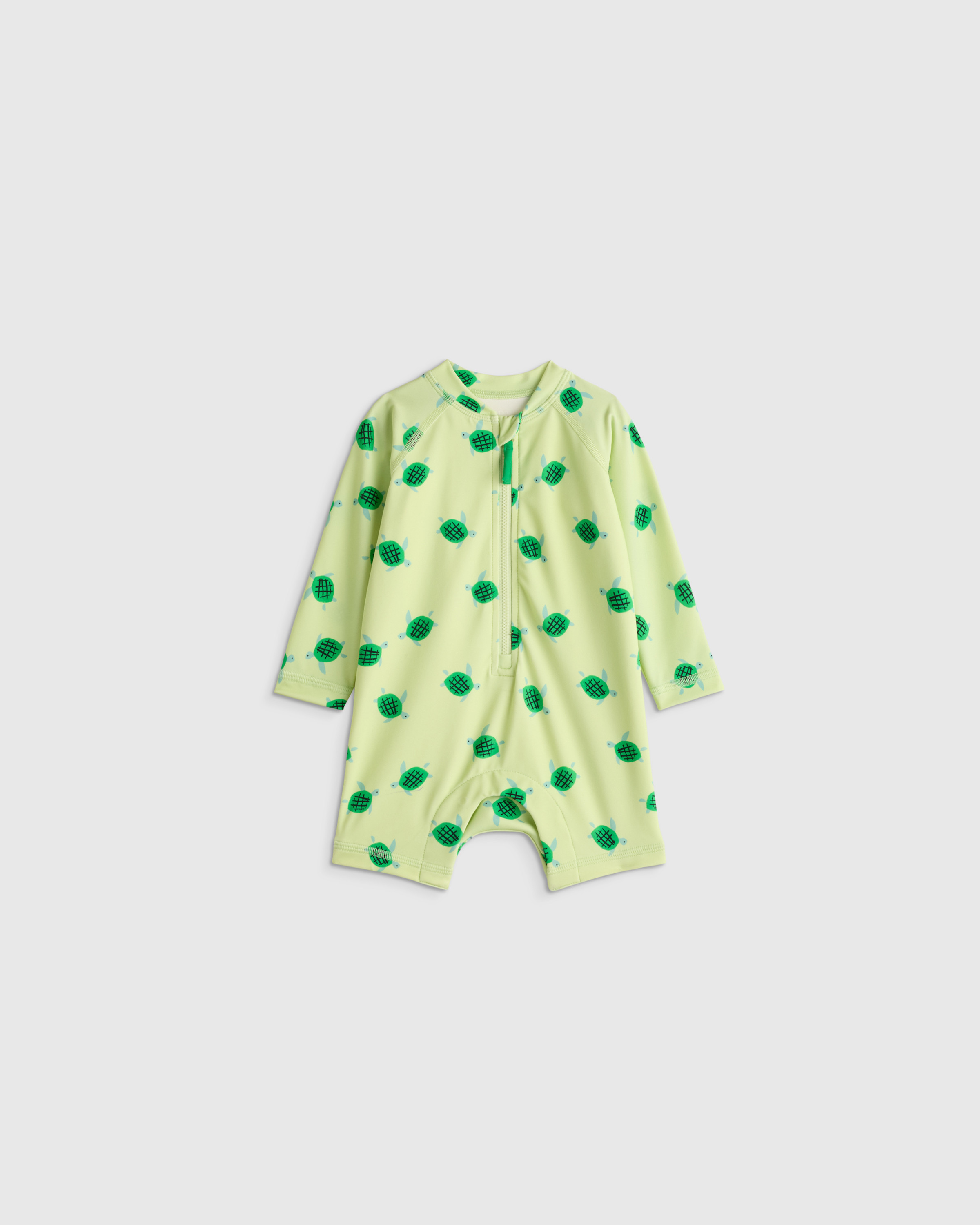Quince | Long Sleeve Zip-Up Rash Guard One-Piece in Turtles, Size 0-3M, Recycled Polyester / Spandex | Quince