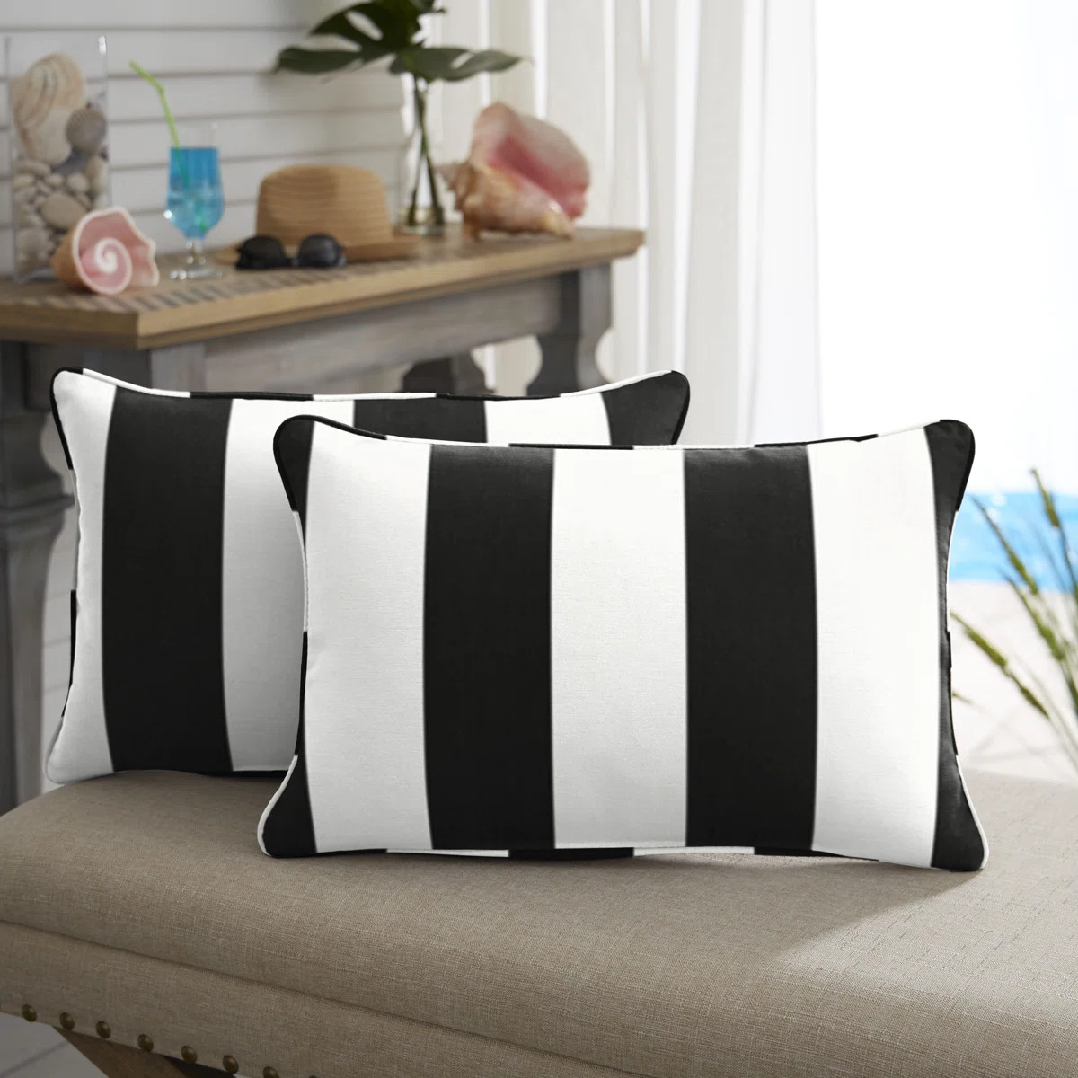 Metro Corded Cabana Classic Indoor/Outdoor Sunbrella Lumbar Pillow (Set of 2) | Wayfair North America