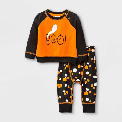 Baby Boys' 2pc Boo French Terry Long Sleeve Top & Bottom Set - Cat & Jack™ Orange | Target