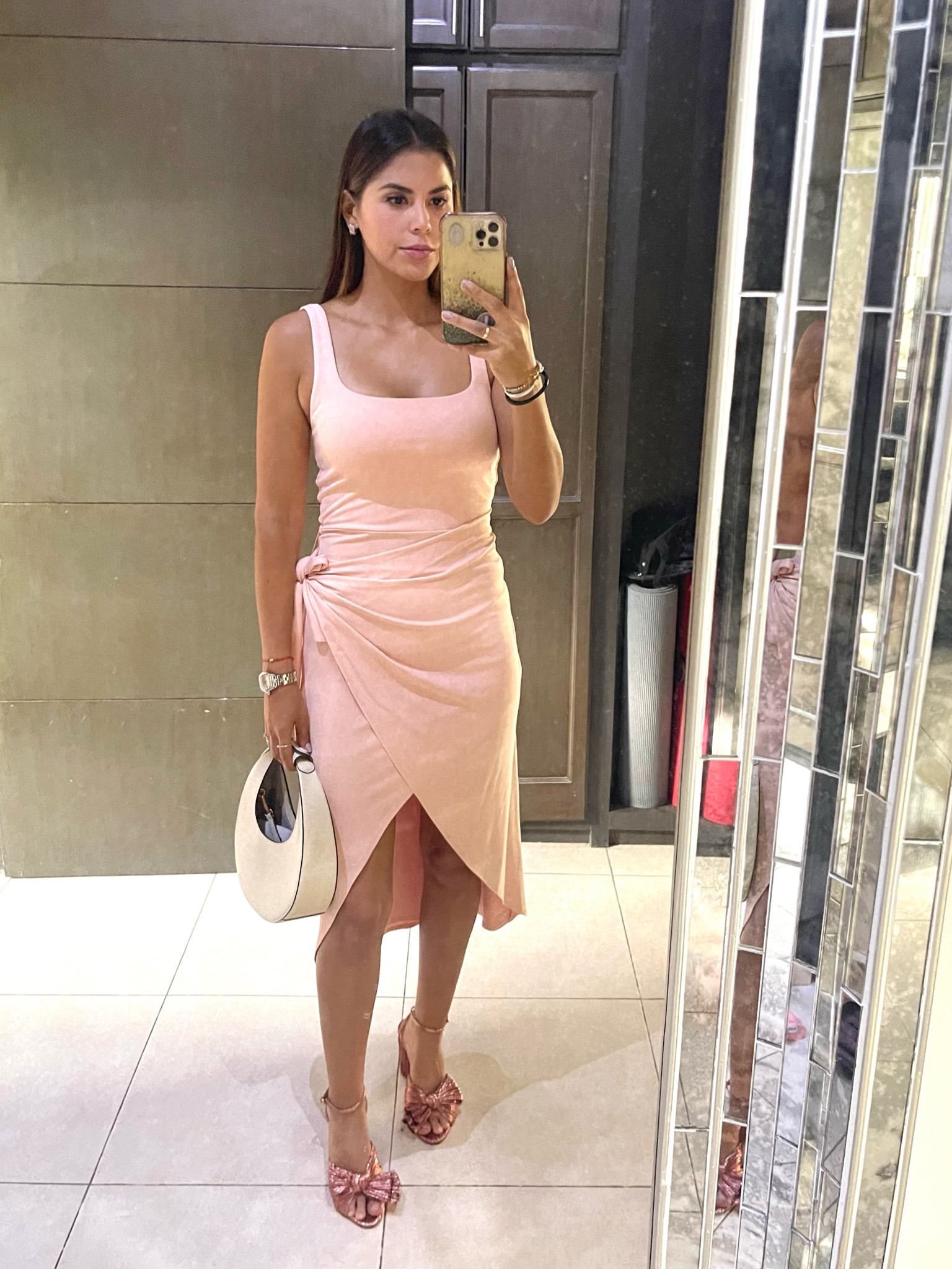 Aritzia dress and staud moon bag for the day