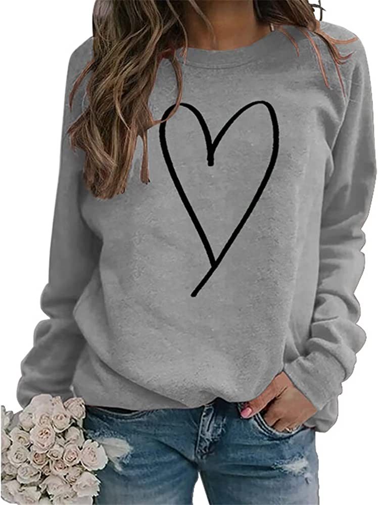 Love Heart Women's Sweatshirt Fall Pullover Tops Valentine's Day Crew Neck Long Sleeve Graphic Sweat | Amazon (US)