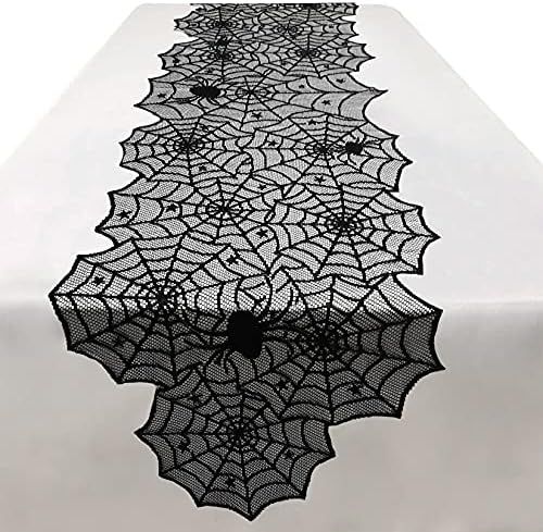 Unves Halloween Table Runner 18x72 Inch, Spider Black Lace Halloween Table Decor, Spider Web Kitc... | Amazon (US)