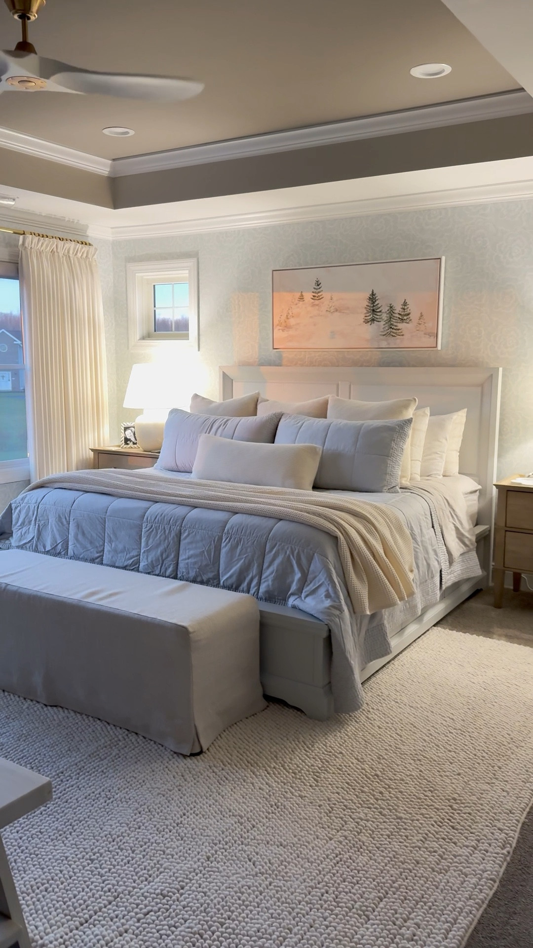 Bedroom links including artwork, the most luxurious softest bedding, bench, nightstand, lamps, rug, curtains and this beautiful ceiling fan. Our bedroom is our sanctuary so I don’t skimp on getting a good night’s rest in a serene room. 