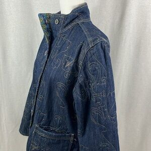 Chicos Reversible Quilted Denim Paisley Button Jacket Womens Size 2 Country Boho | Poshmark