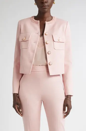 Braided Trim Stretch Twill Crop Jacket | Nordstrom