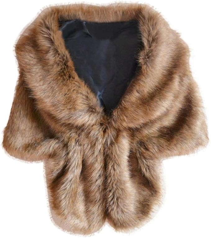Keepfit Fashion Elegant Long Shawl Bridal Wedding Faux Fur Stole Wrap Shrug Scarf for Women | Amazon (US)