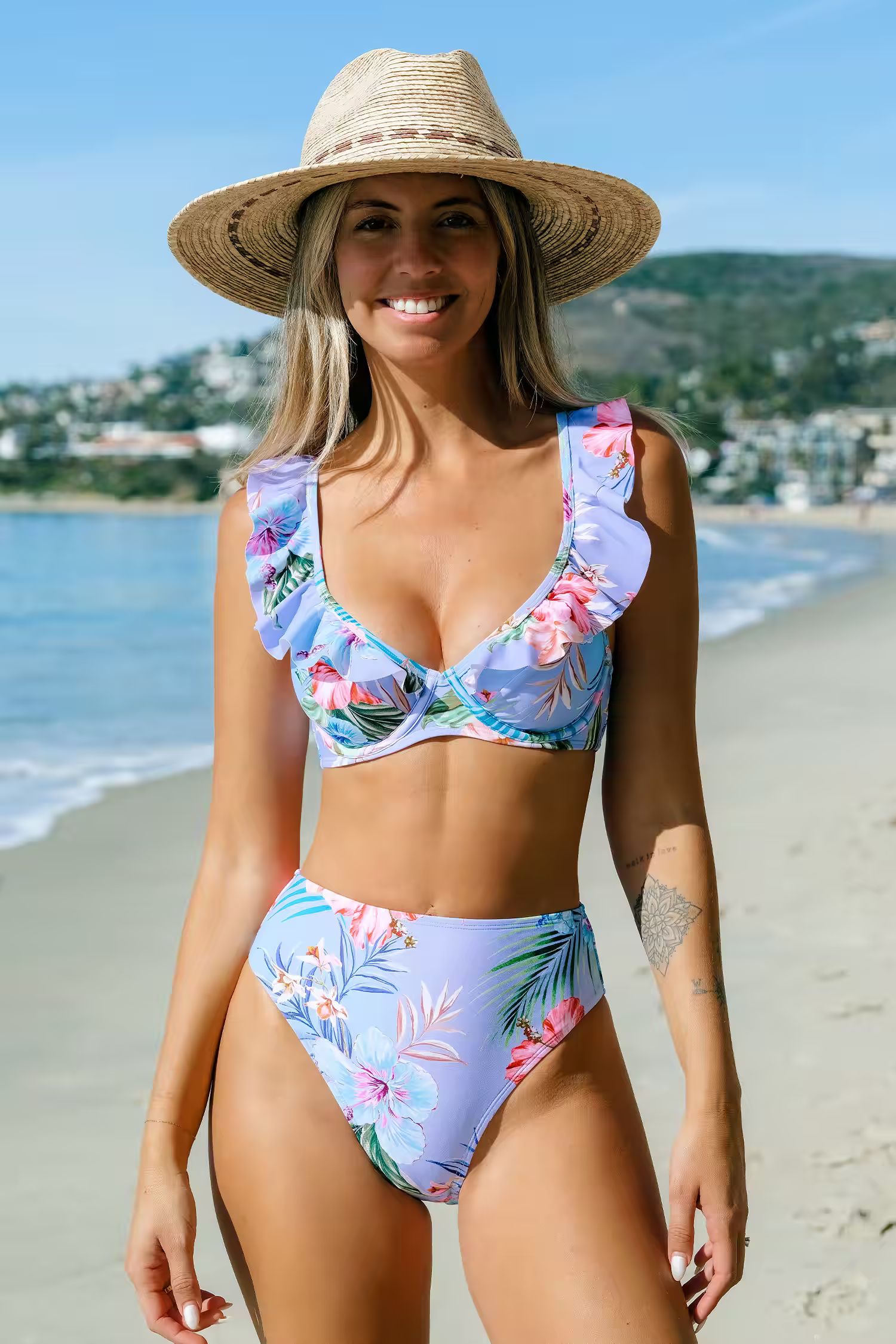 Cerulean Floral Lace-Up Bikini Top & High Rise Bottoms SetMix & Match Sizing | Cupshe US