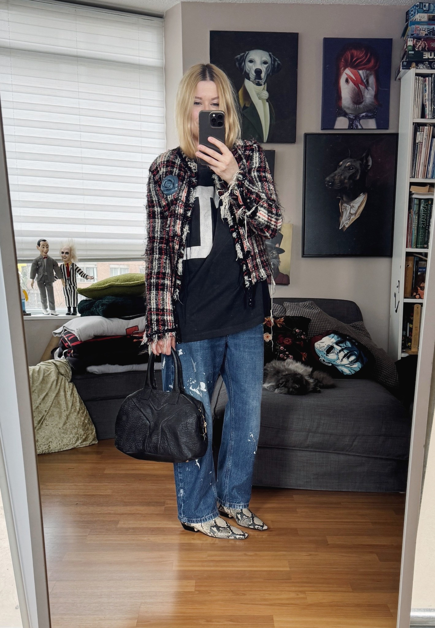 Distressed tweed or campy tiger? 
Blazer, jacket, and bag are vintage/preloved  


#LTKootd #LTKOver40 #LTKSeasonal