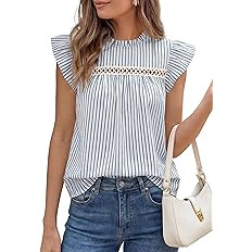 PRETTYGARDEN Striped Shirt Womens Summer Tops 2026 Spring Business Casual Work Dressy Crochet Lac... | Amazon (US)